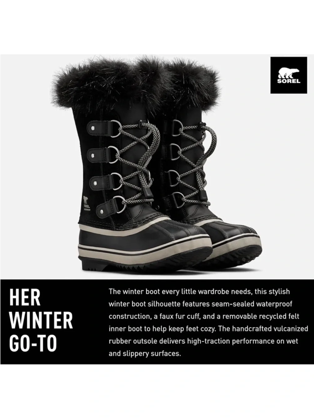 SOREL JOAN OF ARCTIC WATERPROOF BOOTS IN BLACK DOVE 7 Y 8 W 39 EU